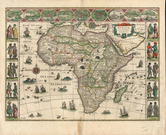 Mapa da África por Janszoon Blaeu em 1635: “em vez de cidades, elefantes”